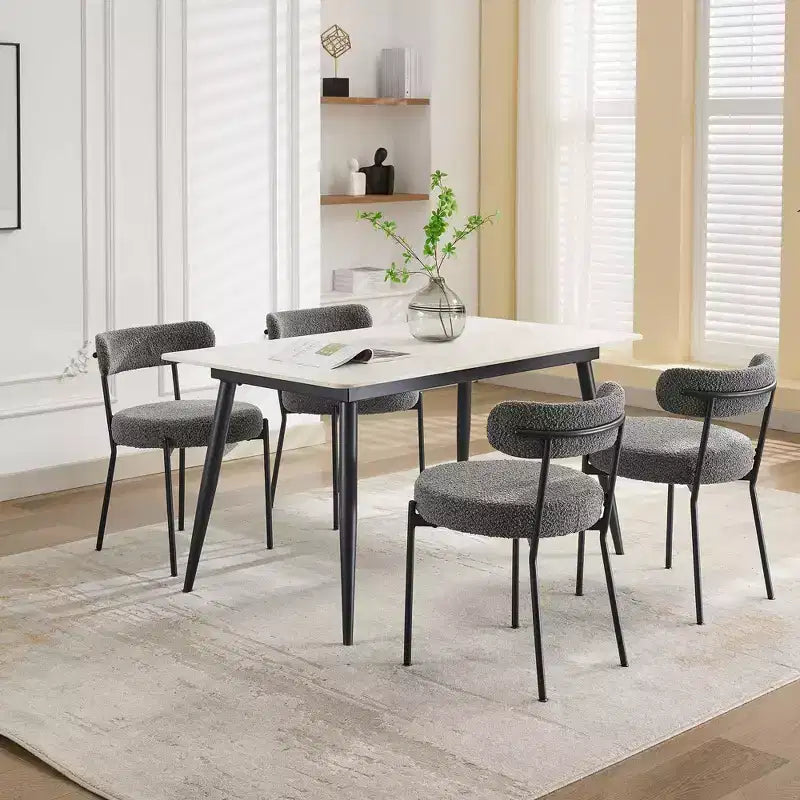 Sedia da pranzo Barrel Back, set da 2 – Bouclé grigio chiaro, gambe nere, 1 posto