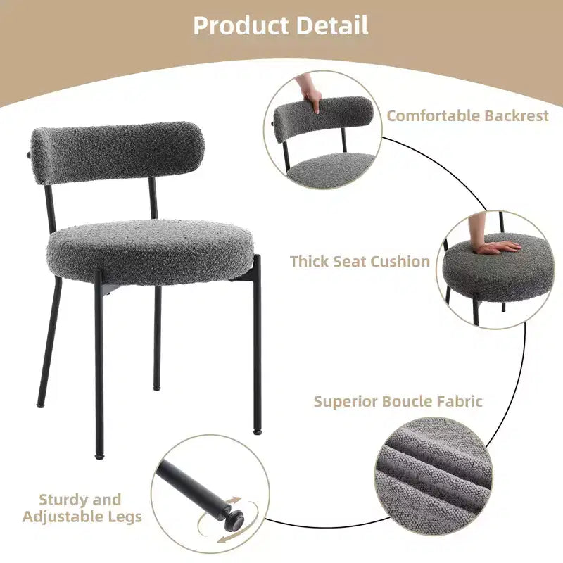 Sedia da pranzo Barrel Back, set da 2 – Bouclé grigio chiaro, gambe nere, 1 posto