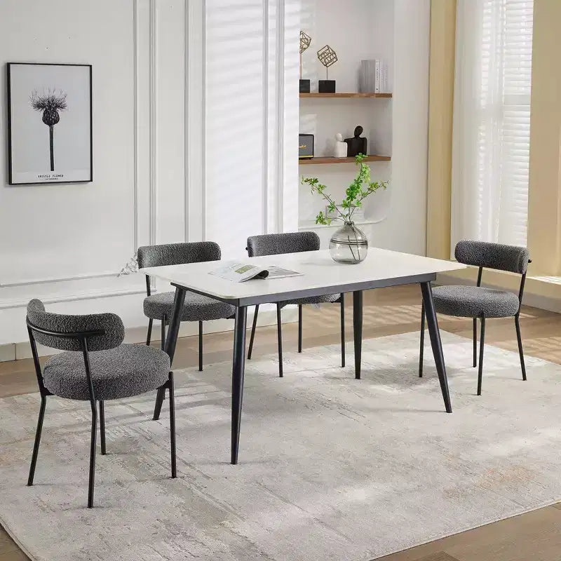 Sedia da pranzo Barrel Back, set da 2 – Bouclé grigio chiaro, gambe nere, 1 posto