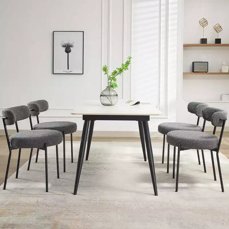 Sedia da pranzo Barrel Back, set da 2 – Bouclé grigio chiaro, gambe nere, 1 posto