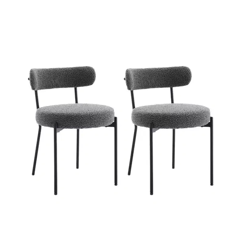Sedia da pranzo Barrel Back, set da 2 – Bouclé grigio chiaro, gambe nere, 1 posto