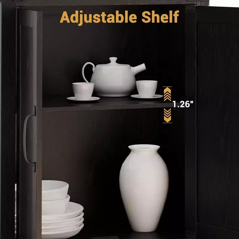 Libreria a 5 Ripiani con Ante, Bianco Antico / Nero / Rovere Scuro / Grigio – Stile Rustico