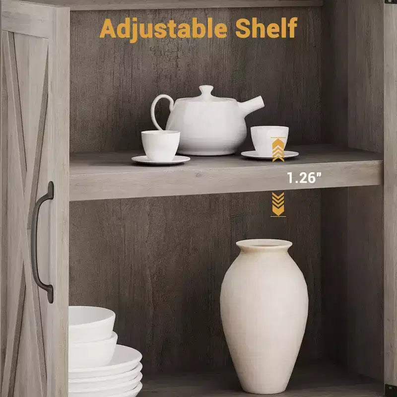 Libreria a 5 Ripiani con Ante, Bianco Antico / Nero / Rovere Scuro / Grigio – Stile Rustico