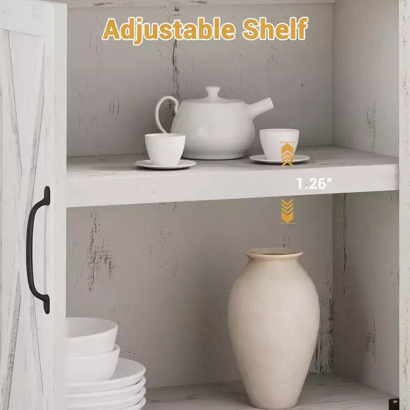 Libreria a 5 Ripiani con Ante, Bianco Antico / Nero / Rovere Scuro / Grigio – Stile Rustico