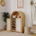 5 Tier Arched Shoe Storage Cabinet with Rattan Doors and Adjustable Shelves for Entryway, Hallway, Living Room, Natural Wood