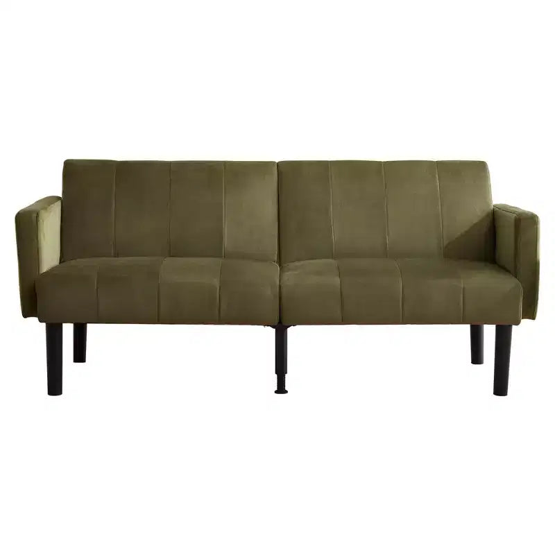 Divano Futon Convertibile Mid-Century da 75'', Marrone/Verde/Grigio, Lino e PU, 2 Posti