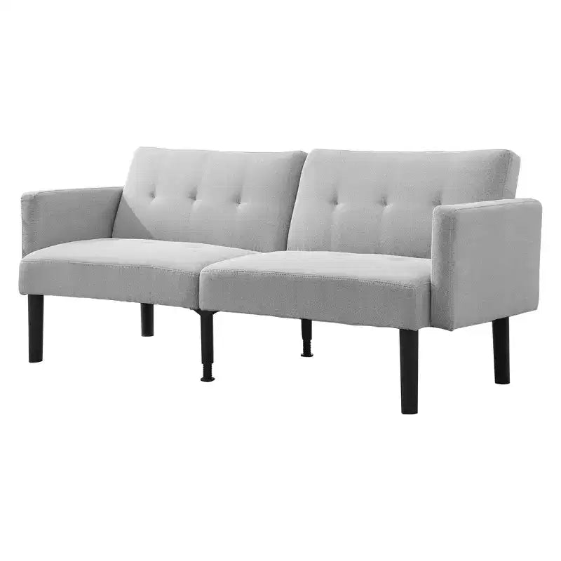 Divano Futon Convertibile Mid-Century da 75'', Marrone/Verde/Grigio, Lino e PU, 2 Posti