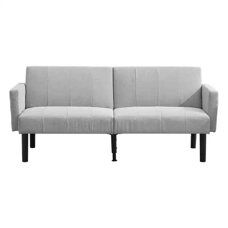Divano Futon Convertibile Mid-Century da 75'', Marrone/Verde/Grigio, Lino e PU, 2 Posti