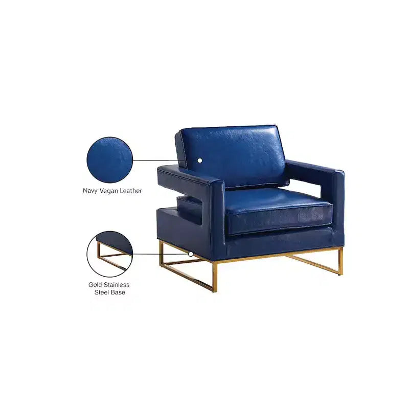 Poltrona d'accento in pelle vegana blu navy/bianca – Seduta singola