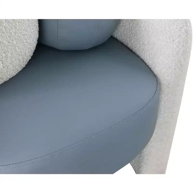 Poltrona accentata singola in similpelle blu/cognac/verde e tessuto bouclé