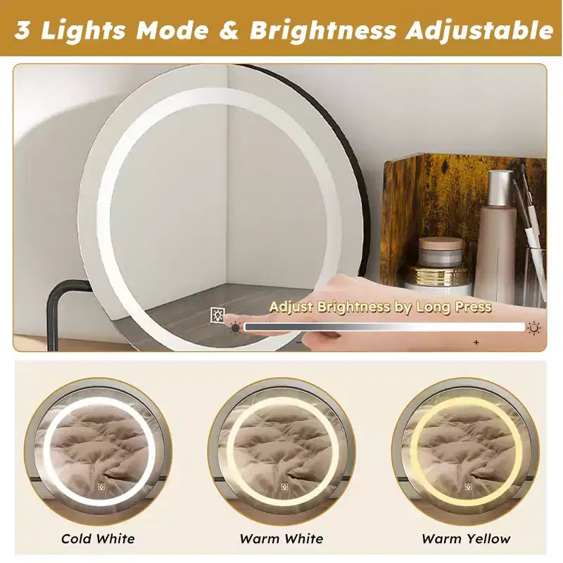 Set di specchiera rustica con specchio LED, marrone, 1 posto, 2 pezzi