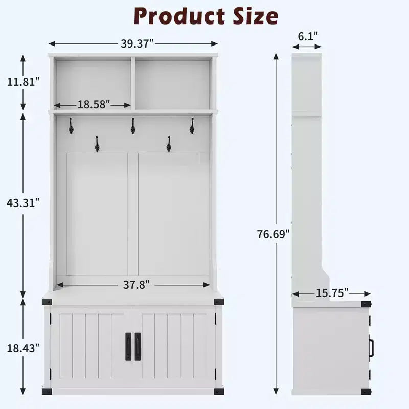 Pannello appendiabiti bianco con panca e scarpiera, 4 in 1, 1 persona