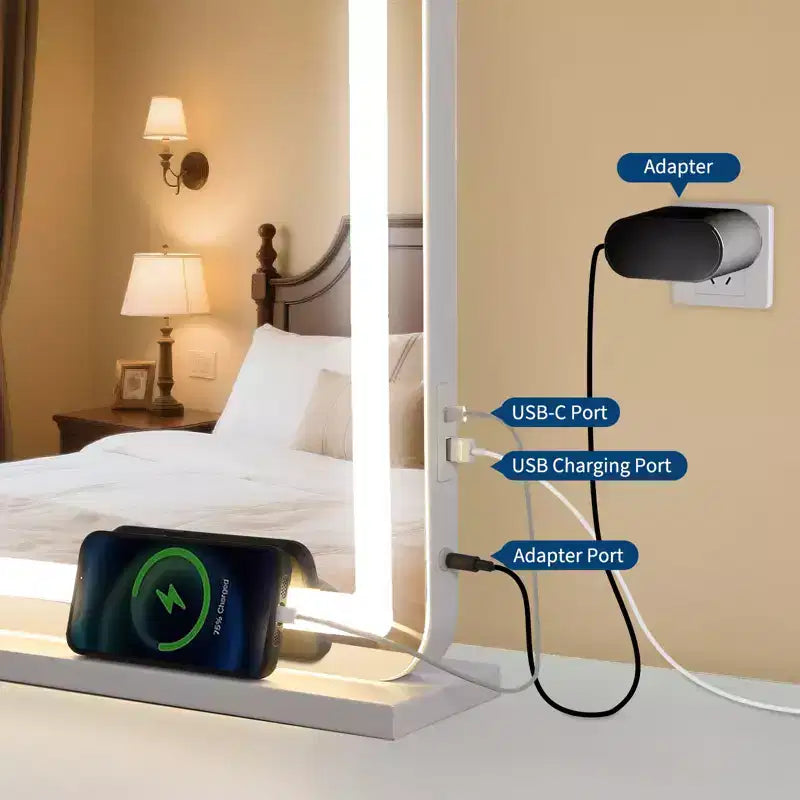 Specchio da trucco a LED color argento, da tavolo, per 1 persona – 30x20 cm, ingrandimento 10x, 3 modalità dimmerabili, controllo touch
