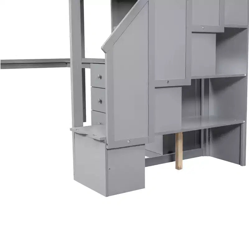 Letto a soppalco singolo con scrivania a L e scala contenitore, grigio/bianco, 1 persona
