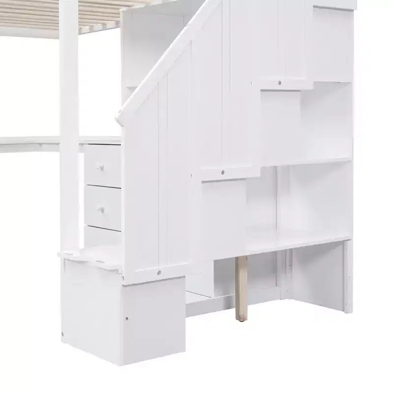 Letto a soppalco singolo con scrivania a L e scala contenitore, grigio/bianco, 1 persona