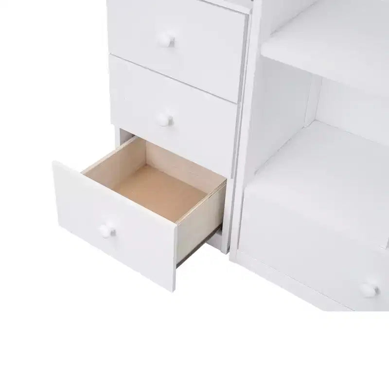 Letto a soppalco singolo con scrivania a L e scala contenitore, grigio/bianco, 1 persona
