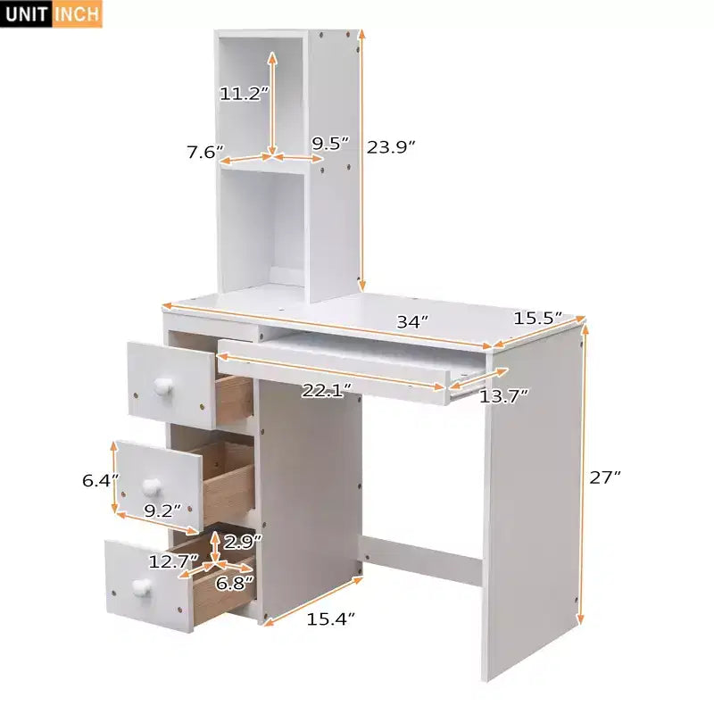 Letto a castello a L con due letti singoli, scrivania, scala e contenitore – Grigio / Bianco, 2 posti letto