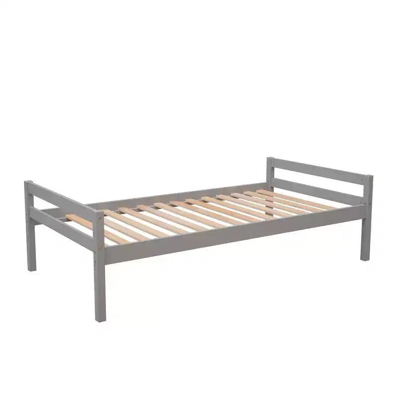 Letto a castello a L con due letti singoli, scrivania, scala e contenitore – Grigio / Bianco, 2 posti letto