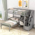 L Shaped Twin over Twin Bunk Bed with Storage Staircase, Desk, Shelves and Drawers, Wooden Loftbed with Stand-Alone Platform Bedframe