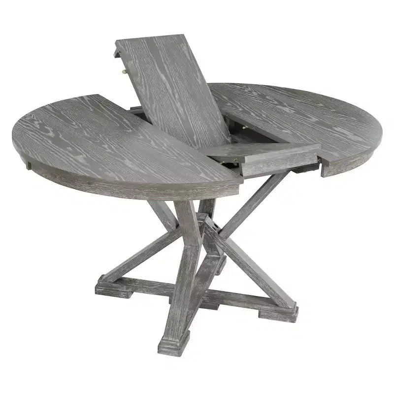 Set da pranzo allungabile rotondo, marrone/grigio, 4–6 posti, 5 pezzi
