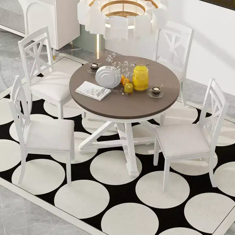 Set da pranzo allungabile rotondo, marrone/grigio, 4–6 posti, 5 pezzi