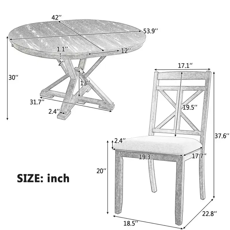 Set da pranzo allungabile rotondo, marrone/grigio, 4–6 posti, 5 pezzi