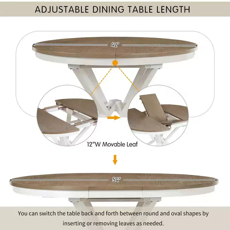 Set da pranzo allungabile rotondo, marrone/grigio, 4–6 posti, 5 pezzi