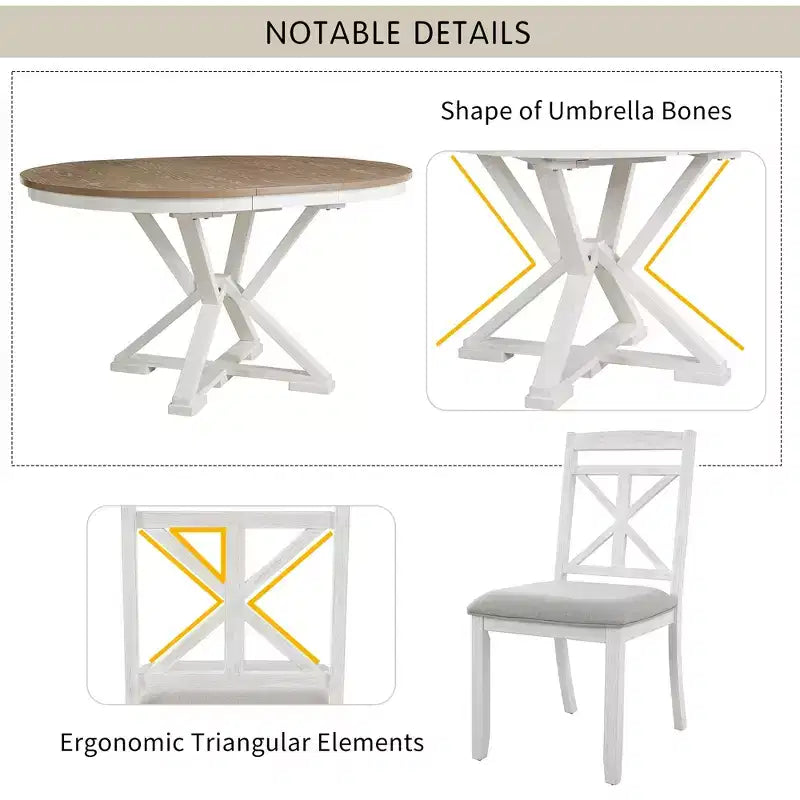 Set da pranzo allungabile rotondo, marrone/grigio, 4–6 posti, 5 pezzi
