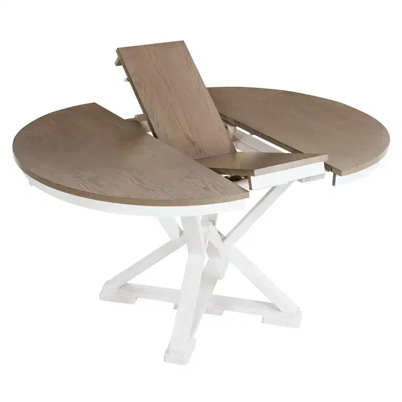 Set da pranzo allungabile rotondo, marrone/grigio, 4–6 posti, 5 pezzi