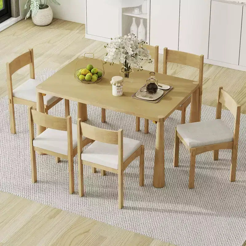 Set da 7 pezzi da tavolo da pranzo, espresso/legno naturale lavato, 6 posti a sedere