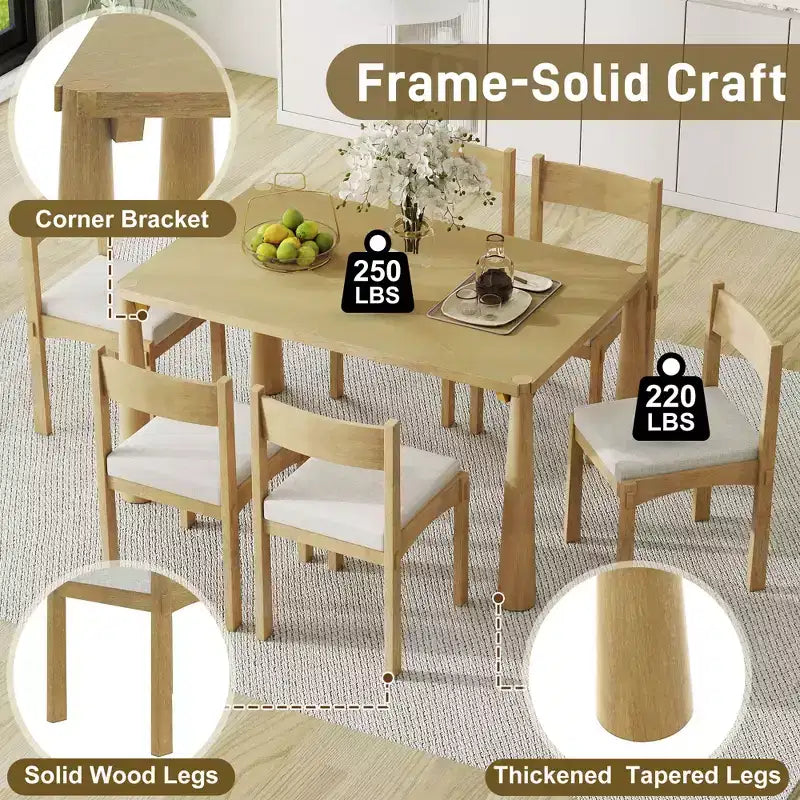 Set da 7 pezzi da tavolo da pranzo, espresso/legno naturale lavato, 6 posti a sedere