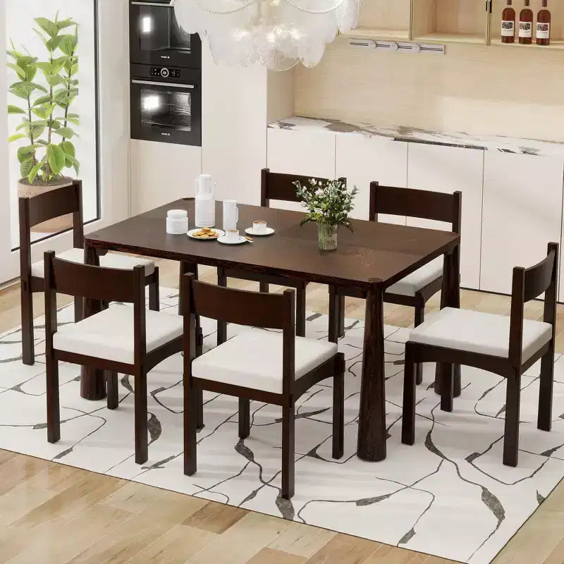 Set da 7 pezzi da tavolo da pranzo, espresso/legno naturale lavato, 6 posti a sedere