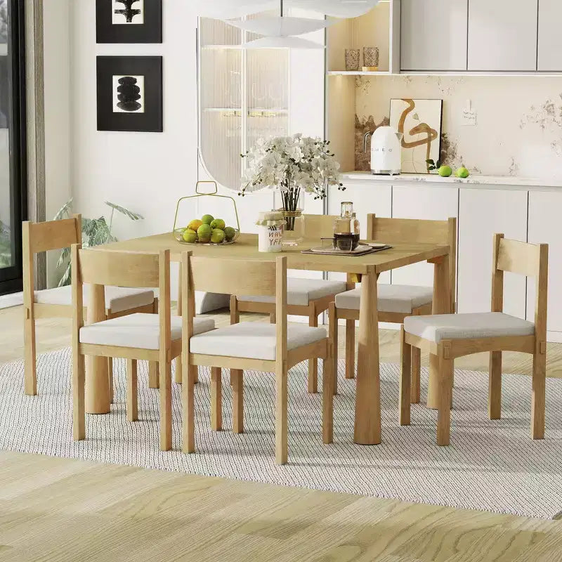 Set da 7 pezzi da tavolo da pranzo, espresso/legno naturale lavato, 6 posti a sedere