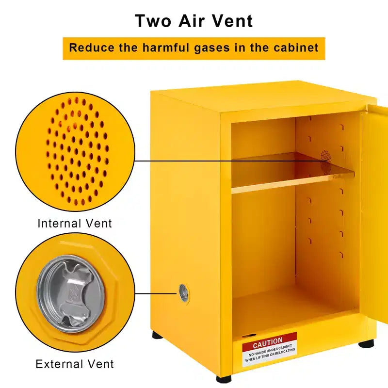 Armadietto di sicurezza per liquidi infiammabili, Giallo, Porta singola, 43,2 cm L x 43,2 cm P x 55,9 cm A