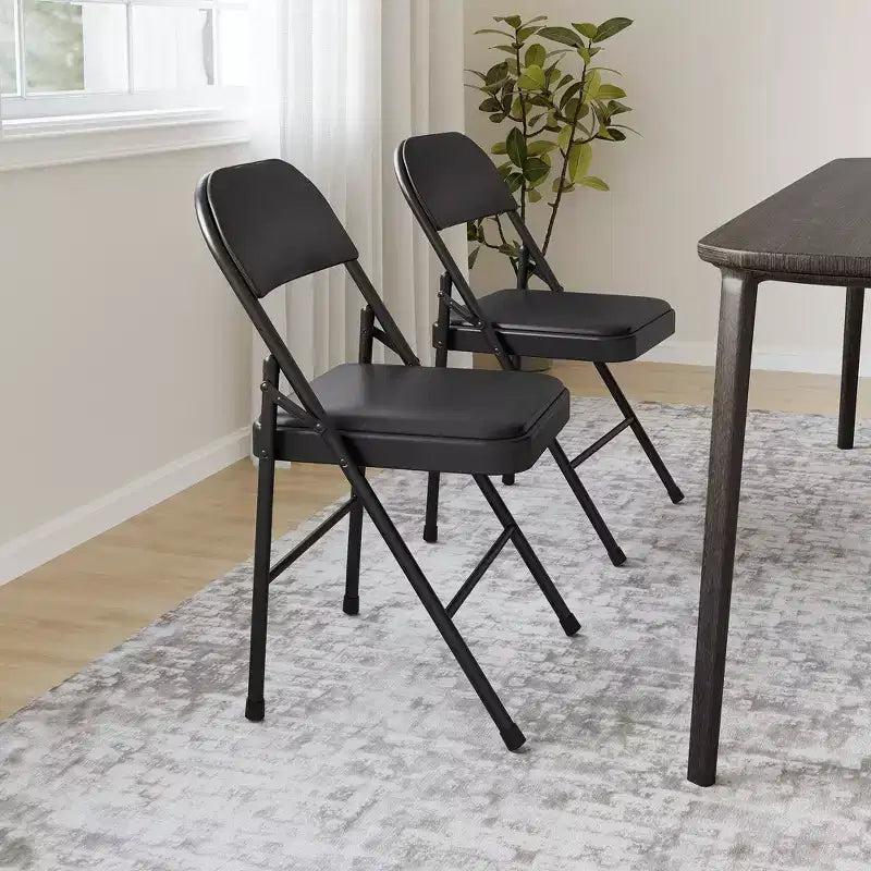 Set 4 Sedie Pieghevoli – Beige / Nero / Grigio, Cuscino in PU, Struttura in Metallo