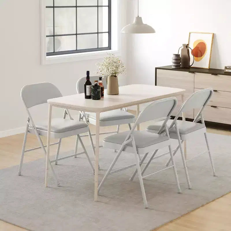 Set 4 Sedie Pieghevoli – Beige / Nero / Grigio, Cuscino in PU, Struttura in Metallo
