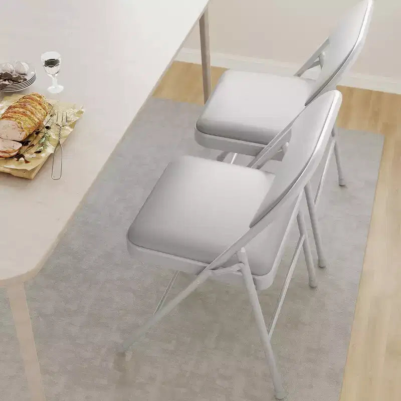 Set 4 Sedie Pieghevoli – Beige / Nero / Grigio, Cuscino in PU, Struttura in Metallo