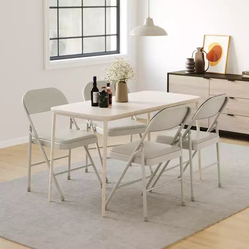 Set 4 Sedie Pieghevoli – Beige / Nero / Grigio, Cuscino in PU, Struttura in Metallo