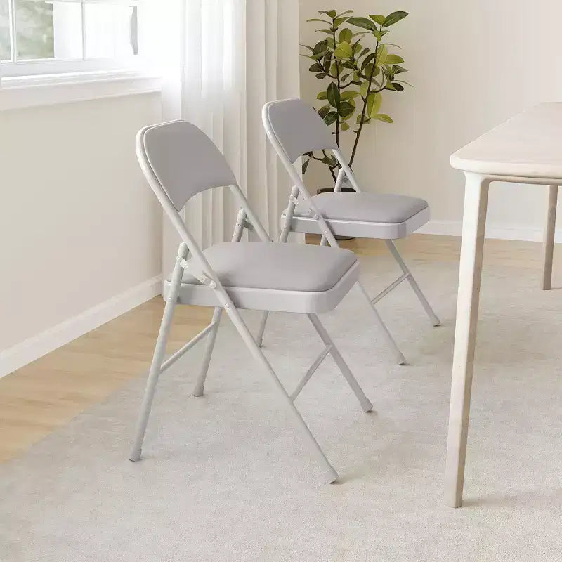Set 4 Sedie Pieghevoli – Beige / Nero / Grigio, Cuscino in PU, Struttura in Metallo