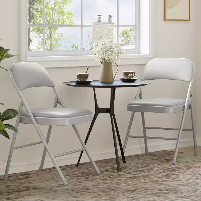 Set 4 Sedie Pieghevoli – Beige / Nero / Grigio, Cuscino in PU, Struttura in Metallo