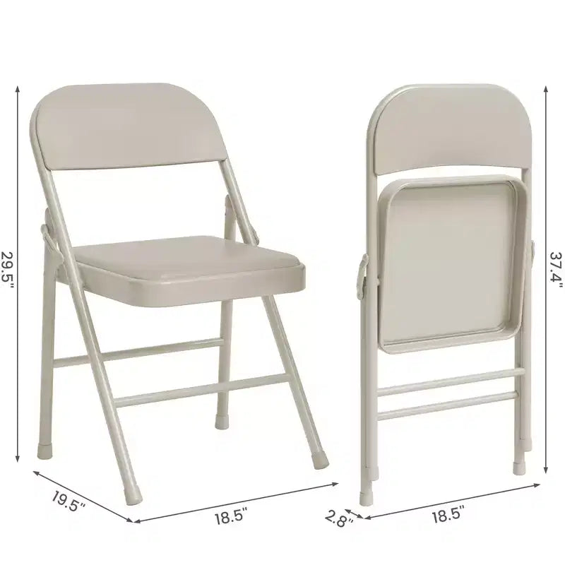 Set 4 Sedie Pieghevoli – Beige / Nero / Grigio, Cuscino in PU, Struttura in Metallo