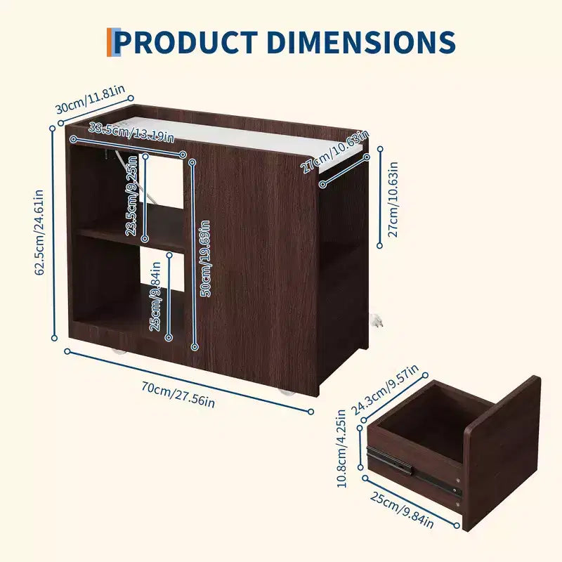Tavolino con Ruote | Rovere Scuro / Rovere / Noce | 1 Posto