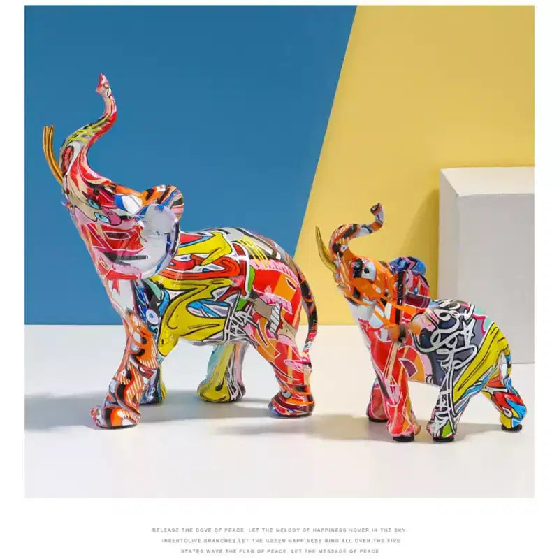 Elefantino in resina colorato Graffiti – A strisce / Doodle, Per adulti