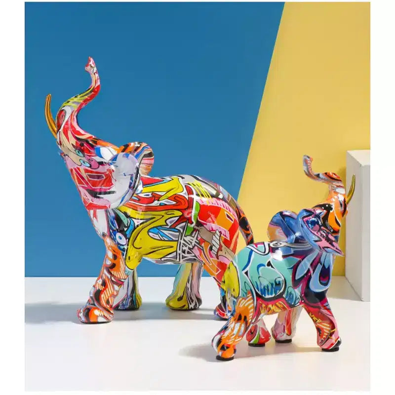 Elefantino in resina colorato Graffiti – A strisce / Doodle, Per adulti