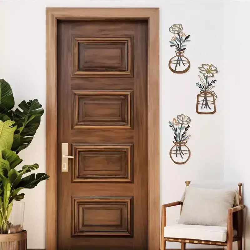 Decorazione murale floreale in metallo, marrone, pannello singolo, decorazione per 1 persona