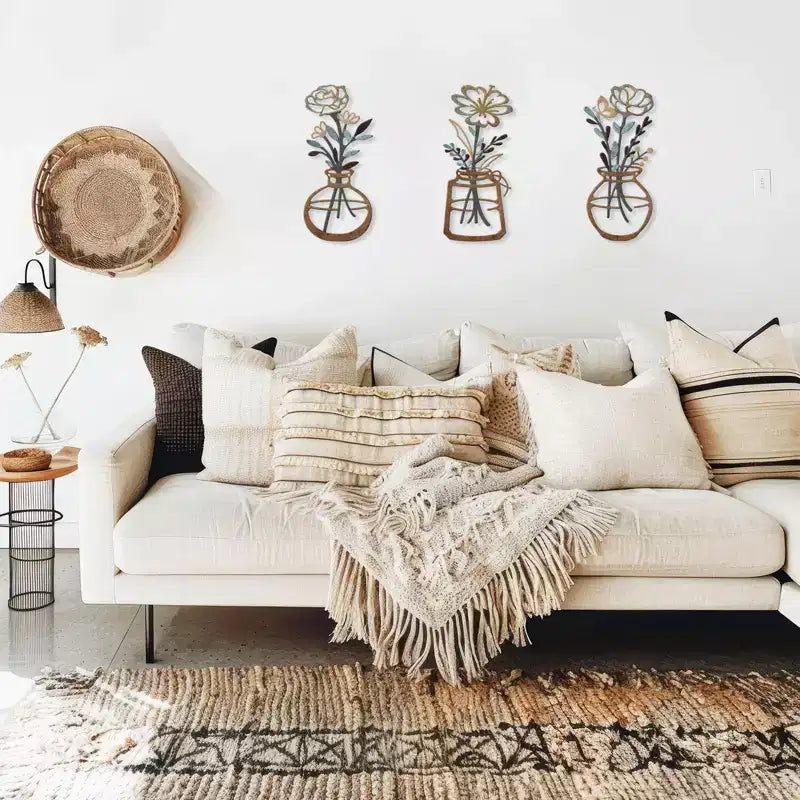 Decorazione murale floreale in metallo, marrone, pannello singolo, decorazione per 1 persona