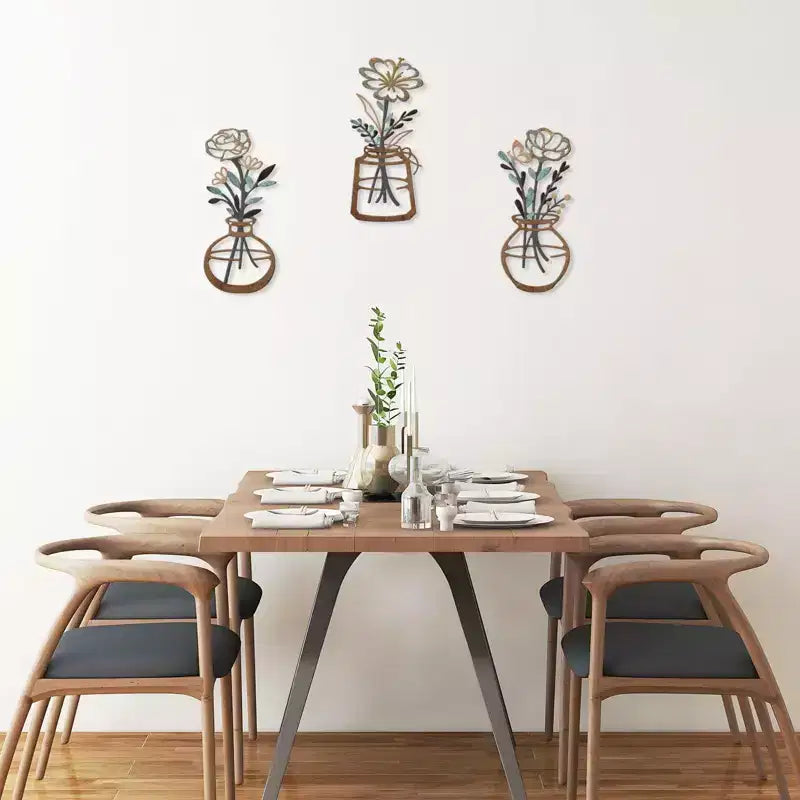 Decorazione murale floreale in metallo, marrone, pannello singolo, decorazione per 1 persona