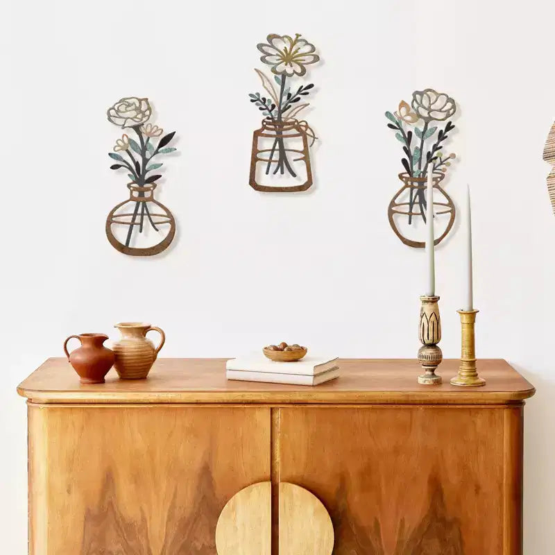 Decorazione murale floreale in metallo, marrone, pannello singolo, decorazione per 1 persona