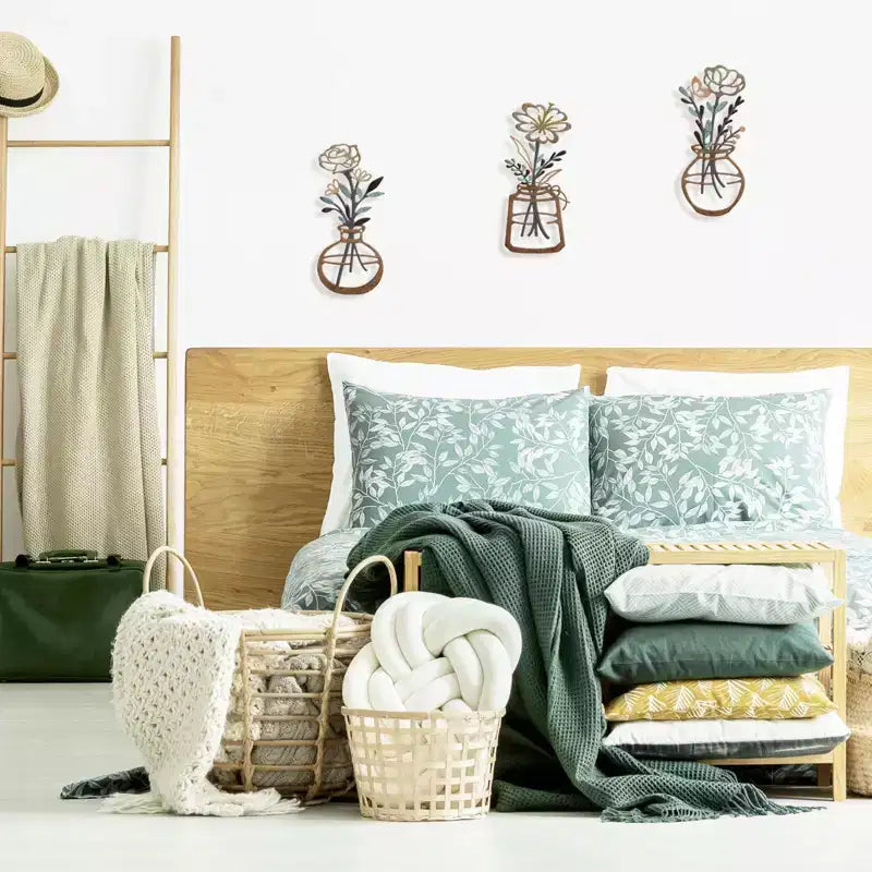 Decorazione murale floreale in metallo, marrone, pannello singolo, decorazione per 1 persona