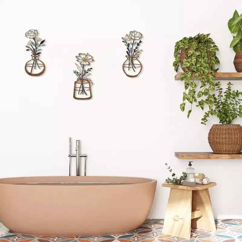 Decorazione murale floreale in metallo, marrone, pannello singolo, decorazione per 1 persona